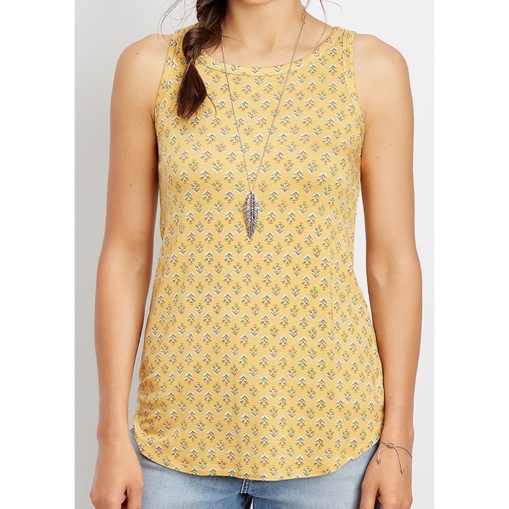 Maurice’s yellow 24/7 high neck patterned tank